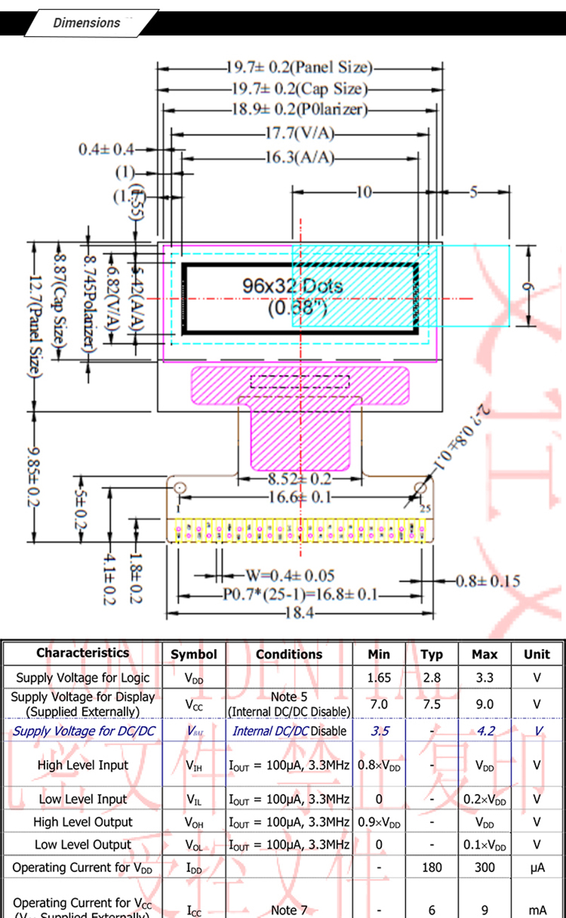 96x32 pixels OLED Graphic Display 0.68 inch