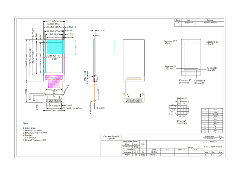 80x128 dots oled screen