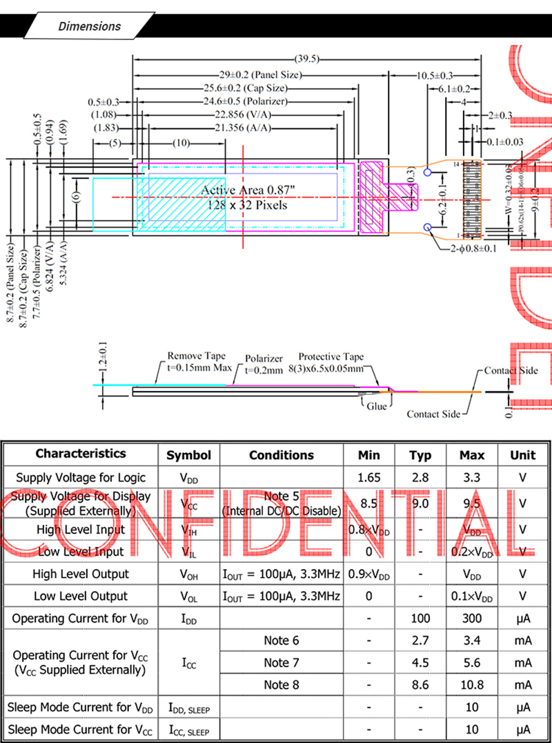 0.87 inch oled display 128x32