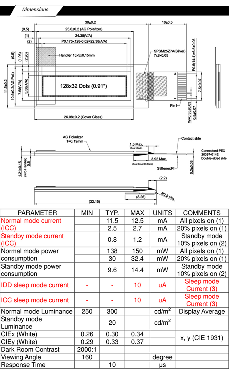 0.91 OLED inch 128×32 SSD1306 OLED Display