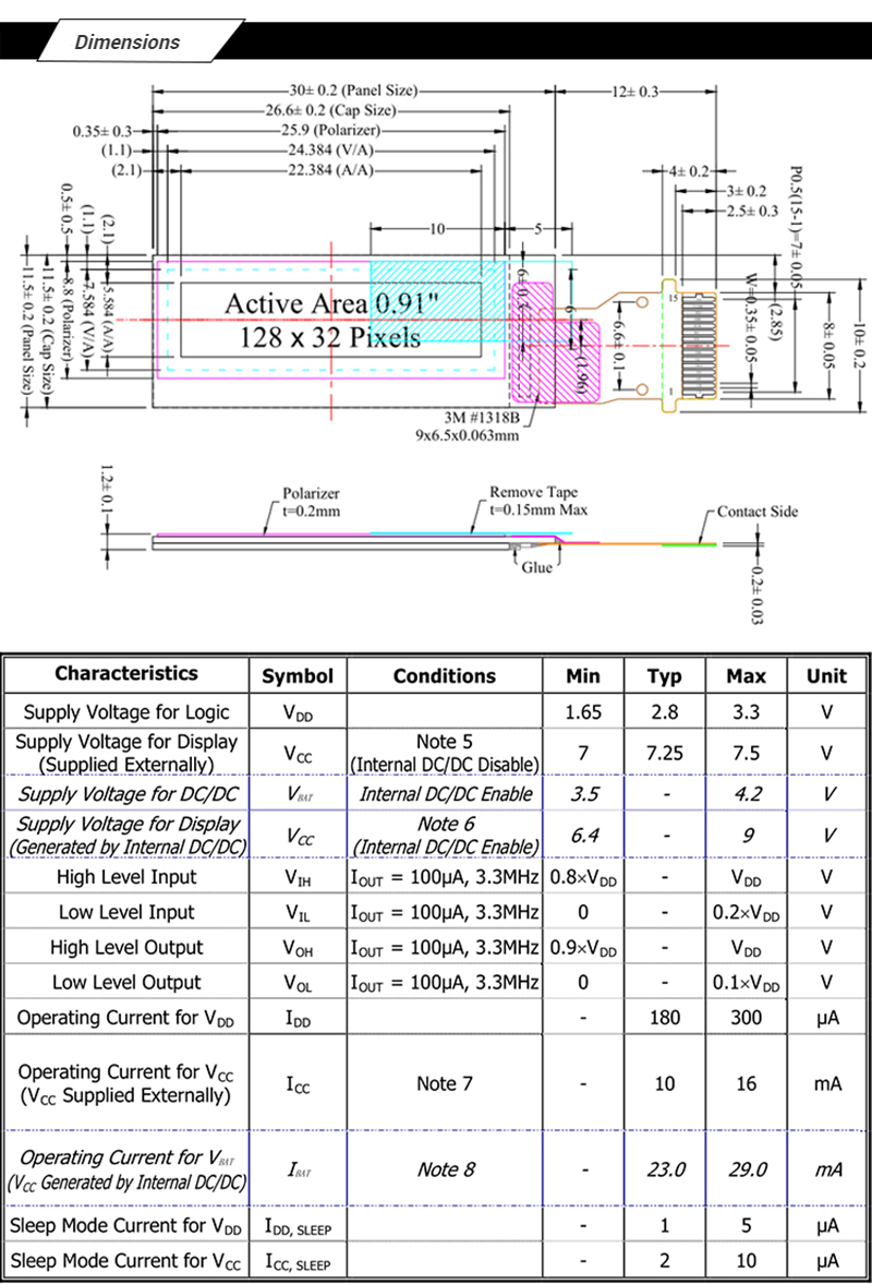 0.91 inch OLED with White Display color