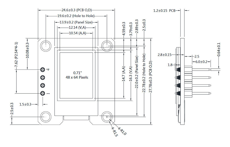 48x64 Graphic OLED Display 071 inch