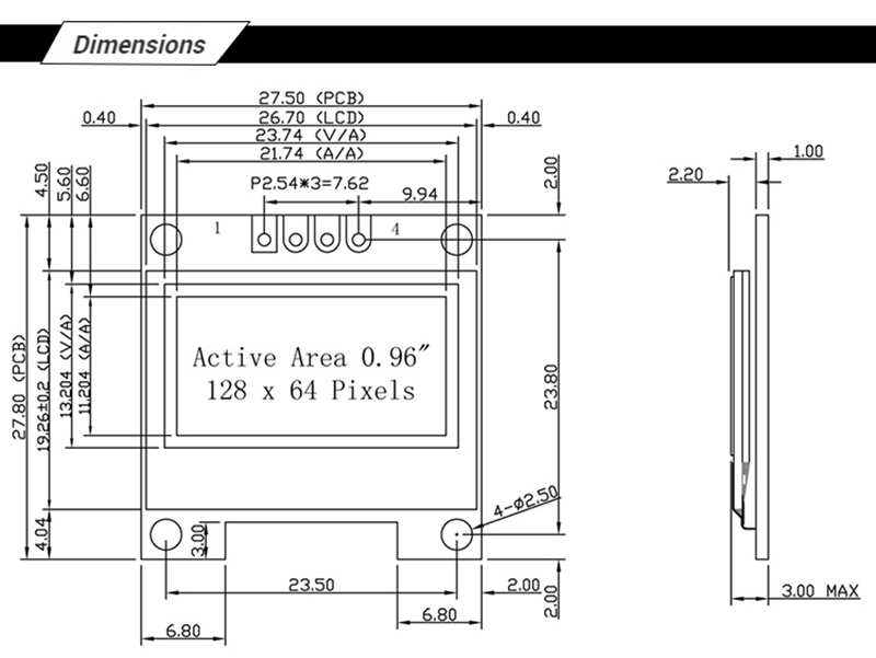 0.96 inch OLED SSD1306 Display I2C 128 x 64 