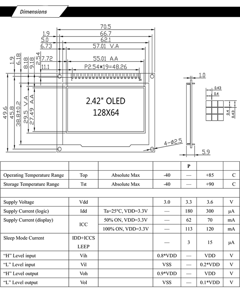 2.42 OLED Graphic Display Module 128x64 