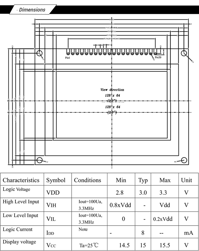 2.7" OLED 128x64 Display Module