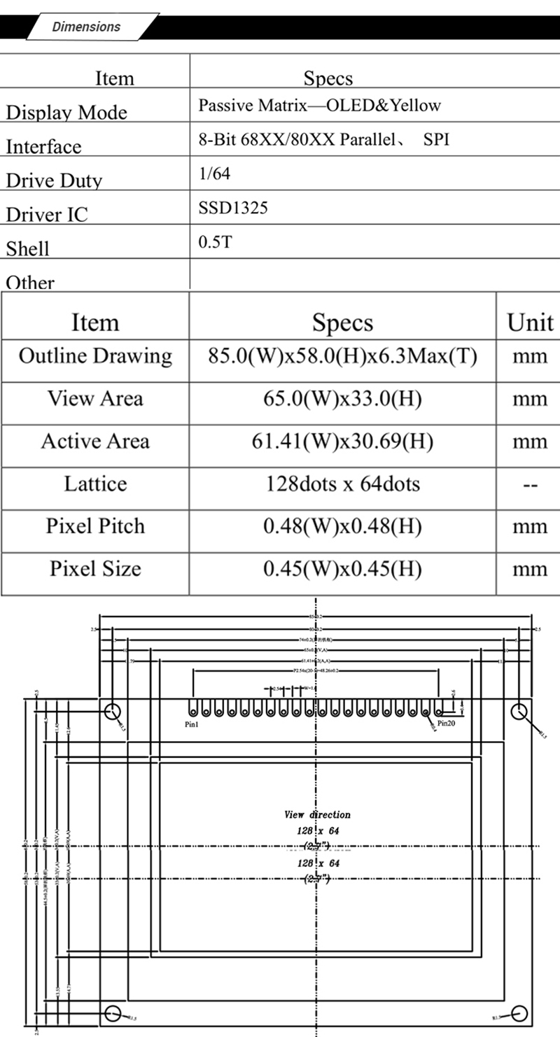 OLED 128x64 2.7 inch Display Module