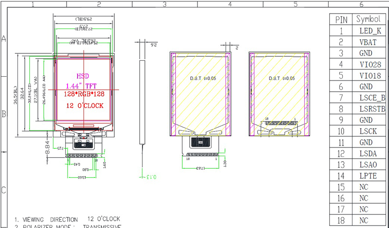 1.44" 128x 128 TFT LCD with SPI Interface