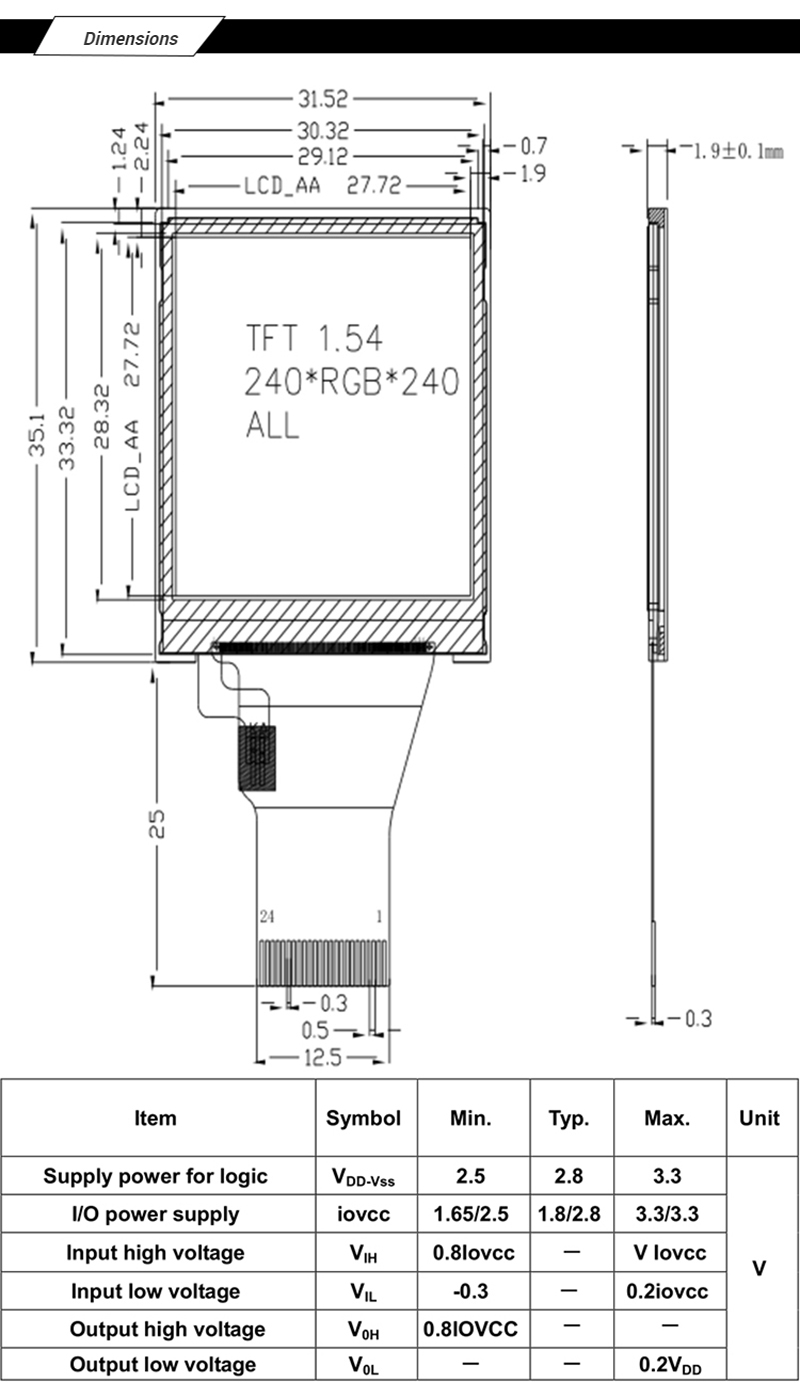 1.54 inch IPS color TFT LCD Display 240x240