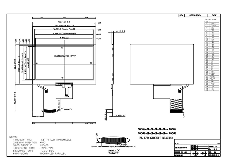 4.3" TFT LCD SCREEN,480X272