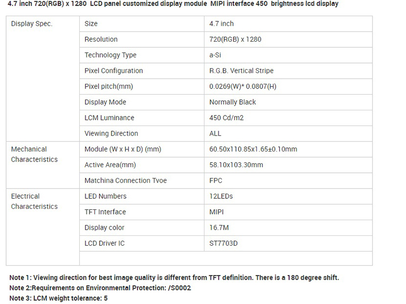 4.7 inch tft display 