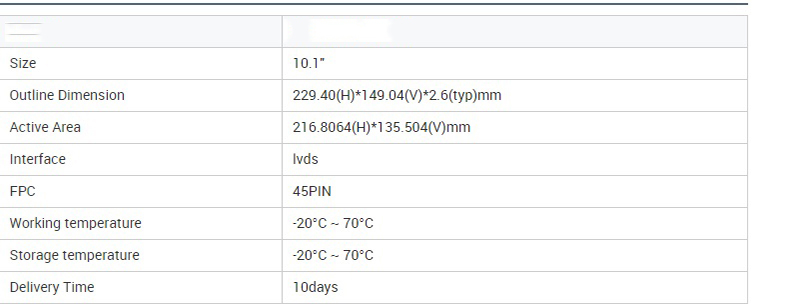 10.1 in Capacitive Touch Panel TFT Displays