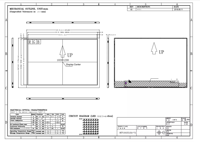 10.1 inch 1900x1200 TFT LCD Display Module touch screen 