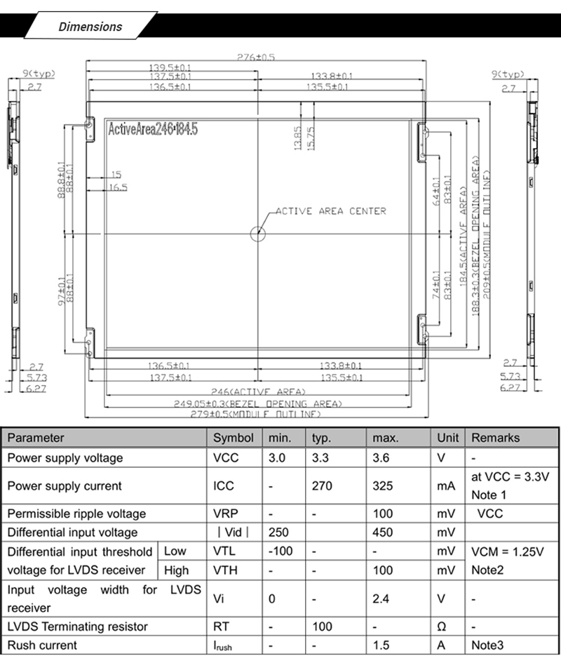 12.1 inch tft lcd panel screen display 20pin LVDS interface 