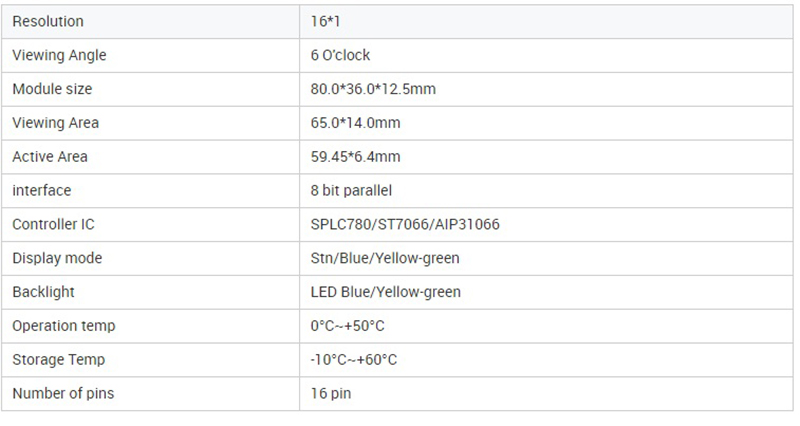 1601 LCD Display Module 16X1 Character 