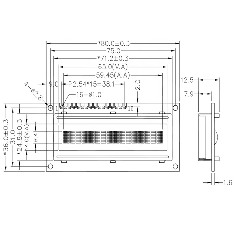 16x1 Character LCD display