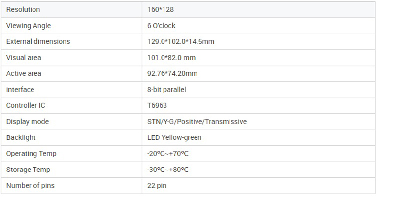 160x128 dot Matrix LCD Display Module