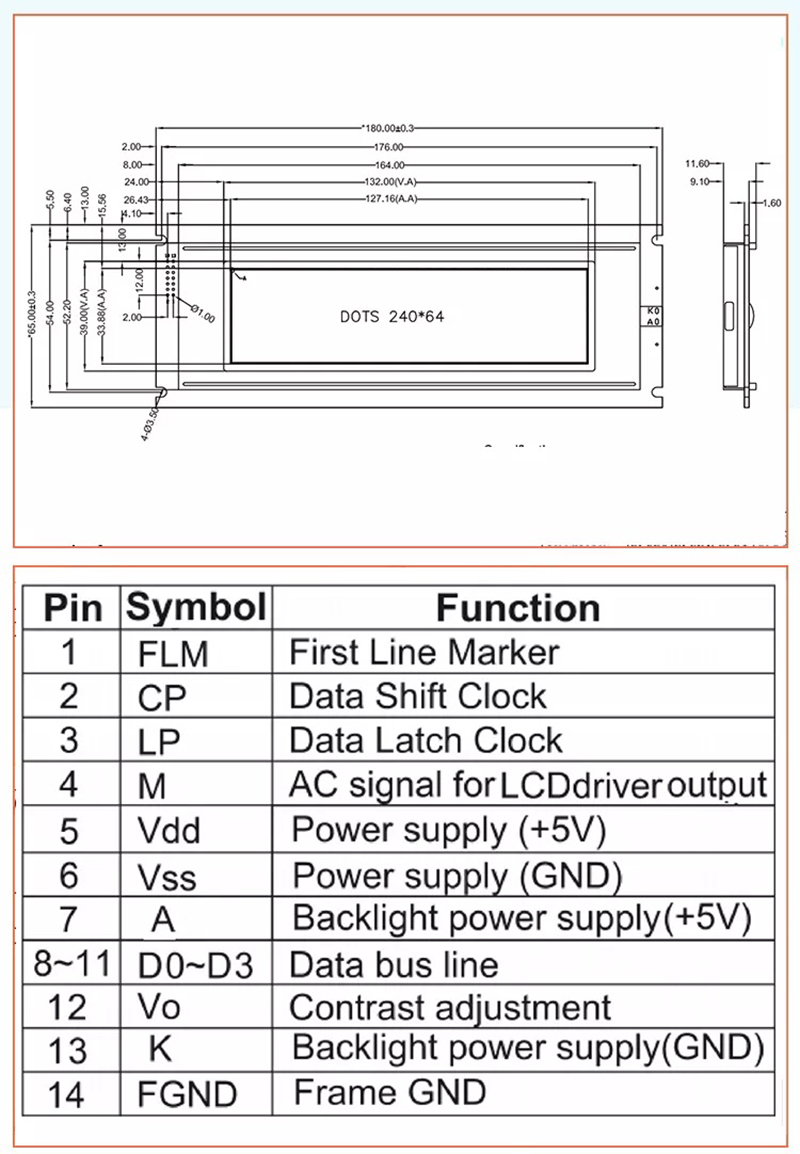 Monochrome Graphic Display 240x64 