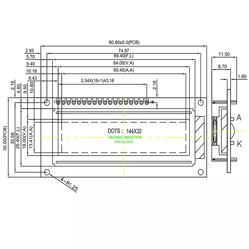 144x32 Graphic LCD Module