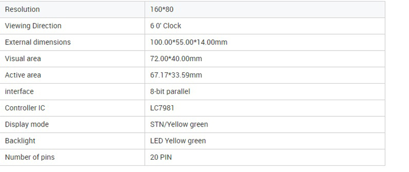 Graphic Module Display 160x80 