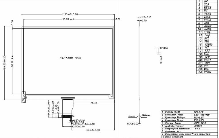 648x480 character oled display