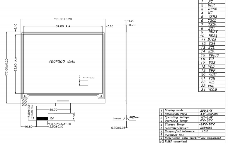 400x300 epaper display eink screen
