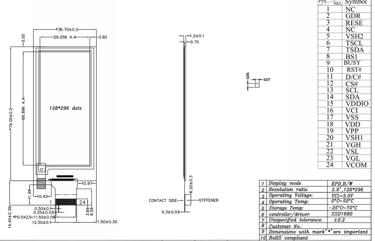 296×128 epaper display eink screen